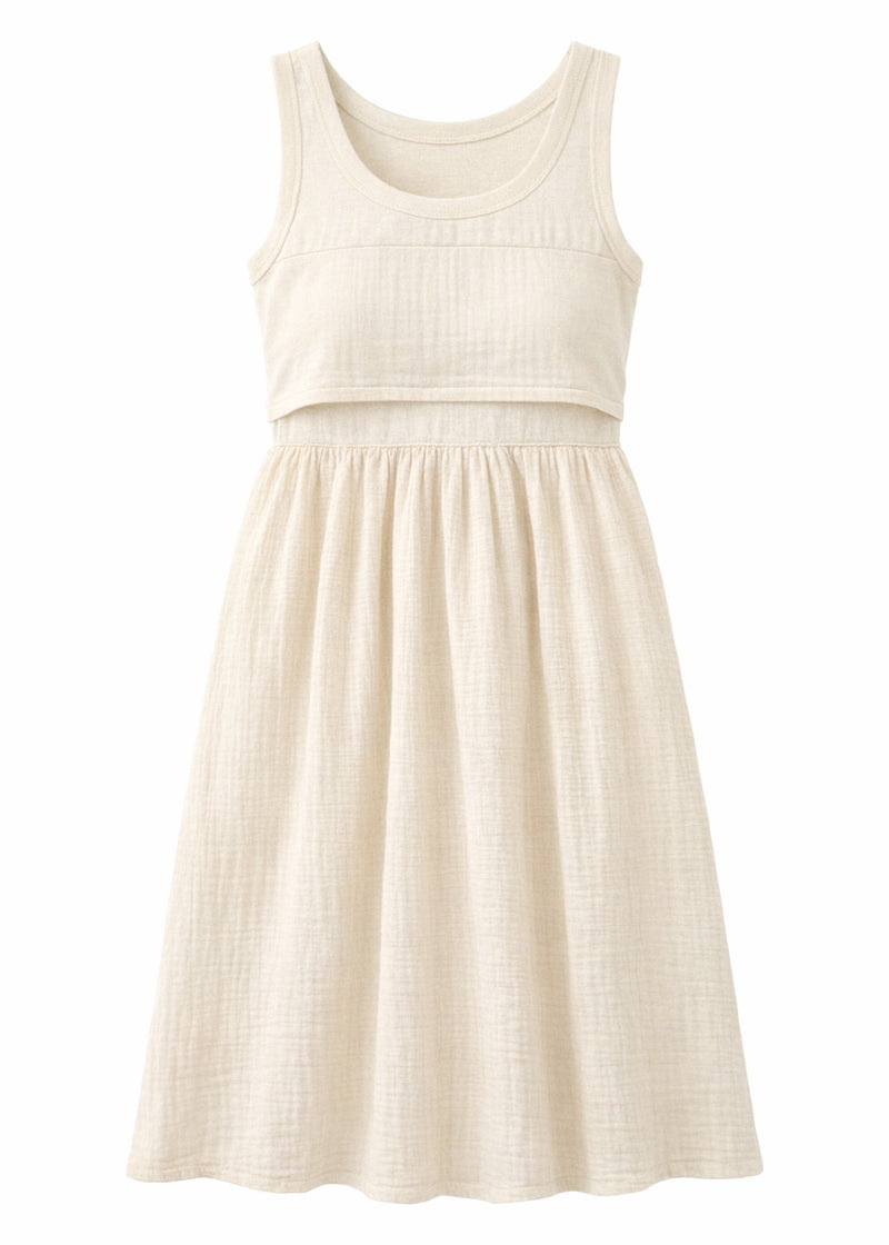 Lift-up cotton nursing dress in Natural — flat lay