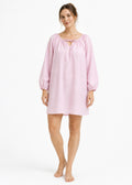 Gathered-Neck Sleep Dress in Pink - on model