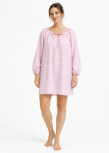 Gathered-Neck Sleep Dress in Pink - on model