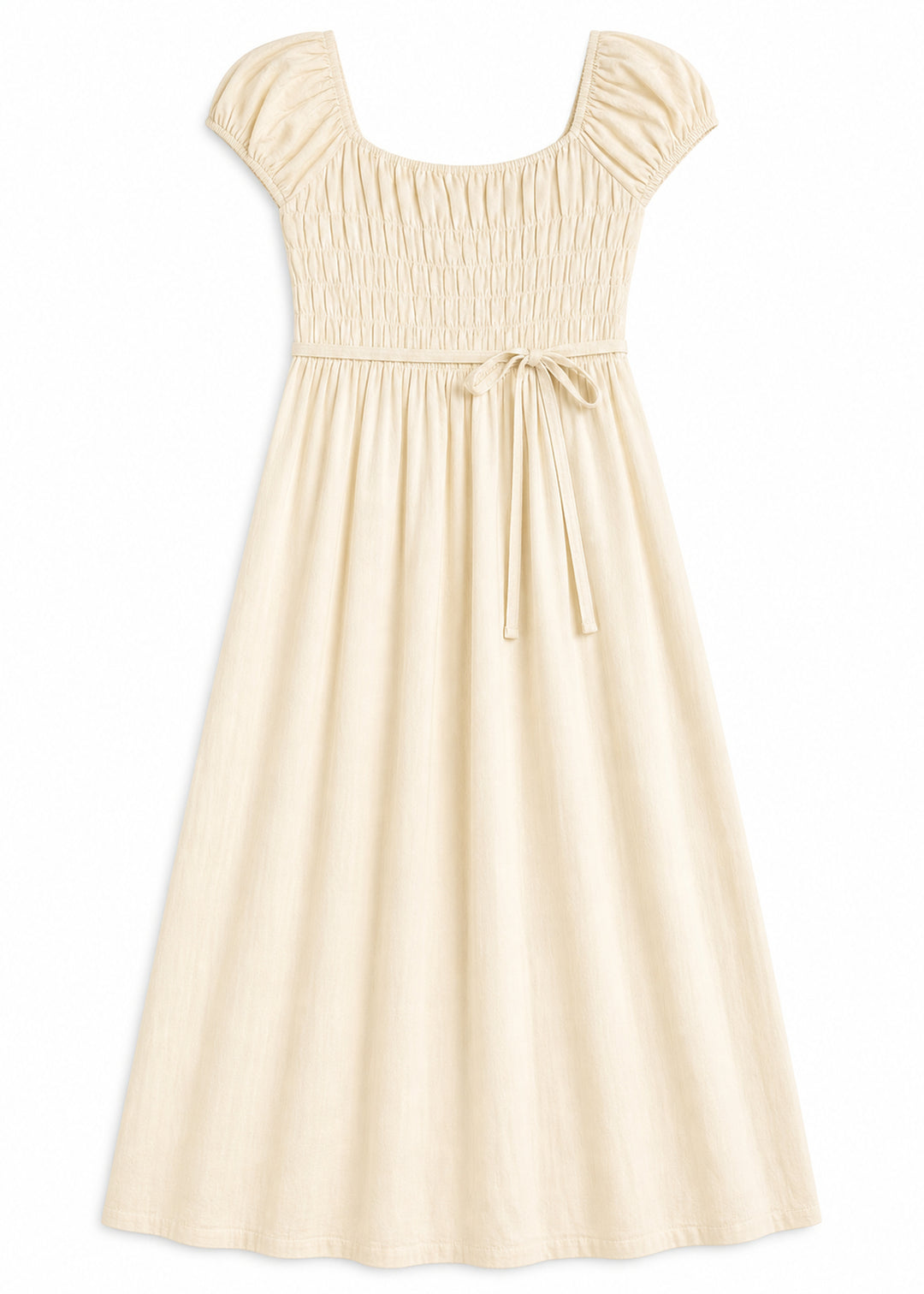 Smocked Bodice Maxi Dress in Cotton in Natural — flat lay