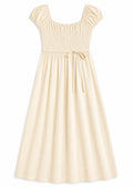 Smocked Bodice Maxi Dress in Cotton in Natural — flat lay