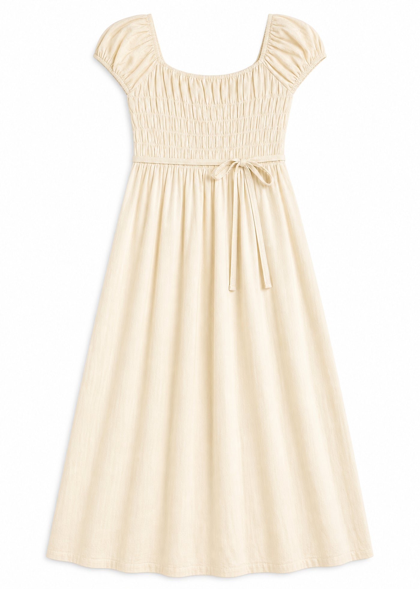 Smocked Bodice Maxi Dress in Cotton in Natural — flat lay