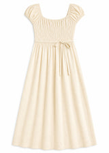Smocked Bodice Maxi Dress in Cotton in Natural — flat lay