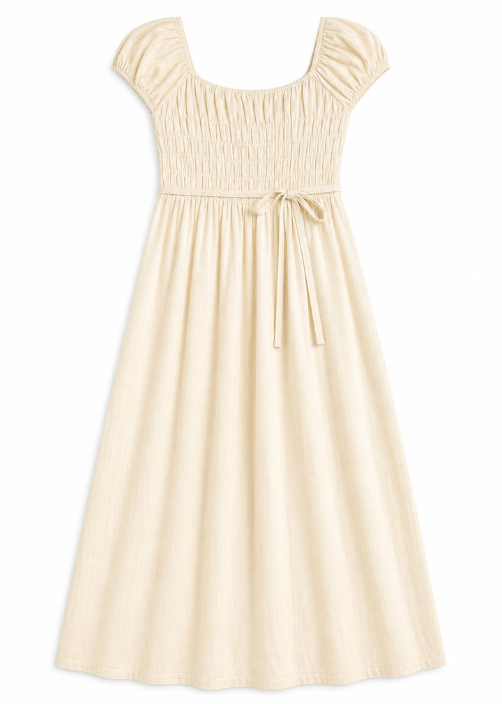 Smocked Bodice Maxi Dress in Cotton in Natural — flat lay