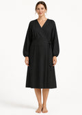Long-Sleeve Wrap Robe in Black - on model