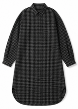 Gingham Long-Sleeve Shirt Dress in Linen in Black — flat lay