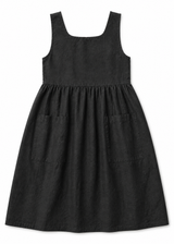 Linen Pinafore Midi Dress with Patch Pockets in Linen in Black — flat lay