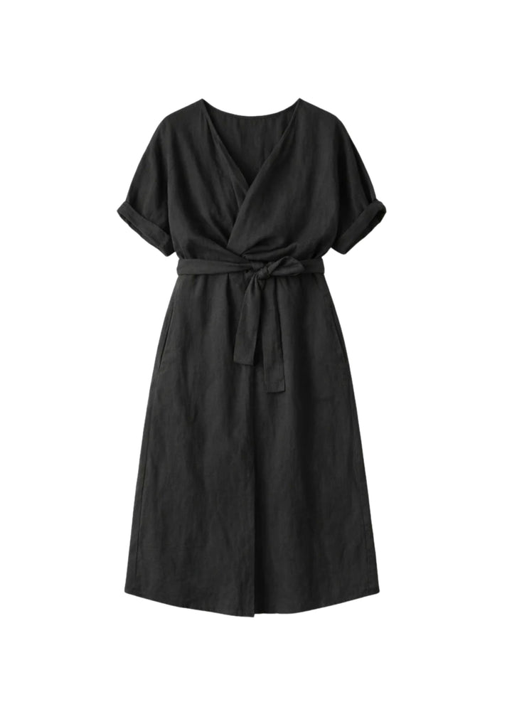 Reversible Twist-Front/Back Linen Dress in Linen