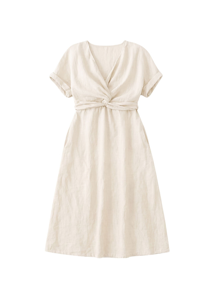 Reversible Twist-Front/Back Linen Dress in Linen