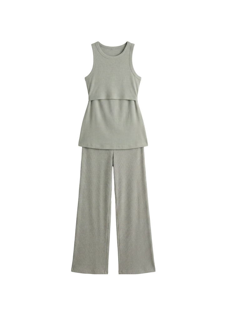 Rib Knit Nursing Top and Bottom Set
