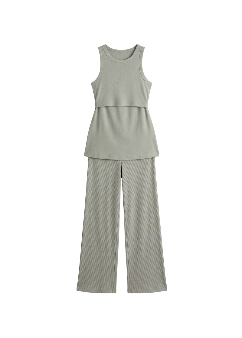 Rib Knit Nursing Top and Bottom Set