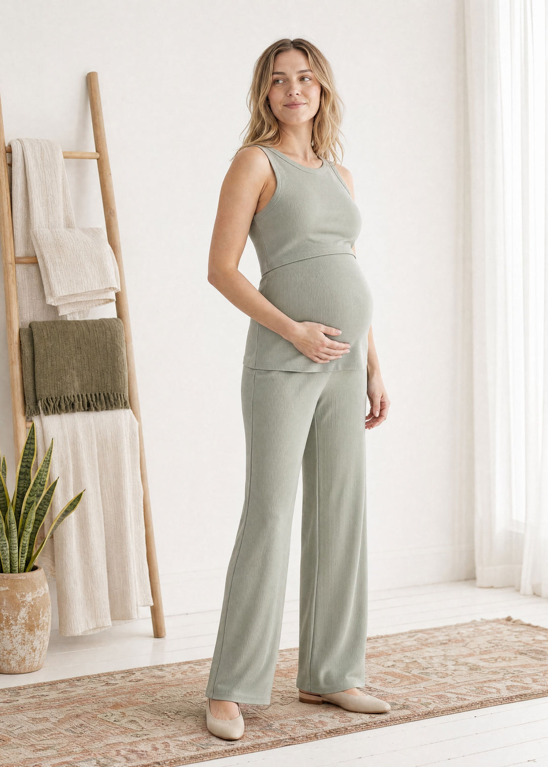 Rib Knit Nursing Top and Bottom Set