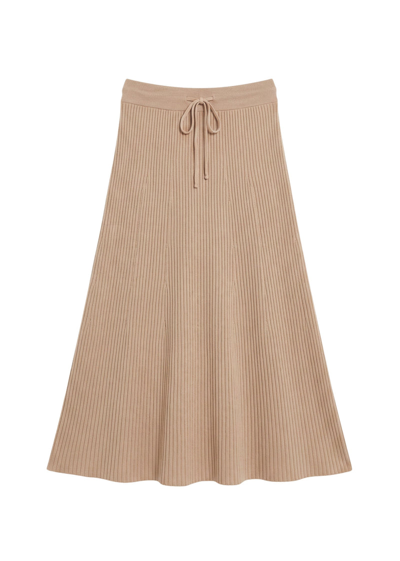 Ribbed Drawstring Skirt in Cotton/Cashmere
