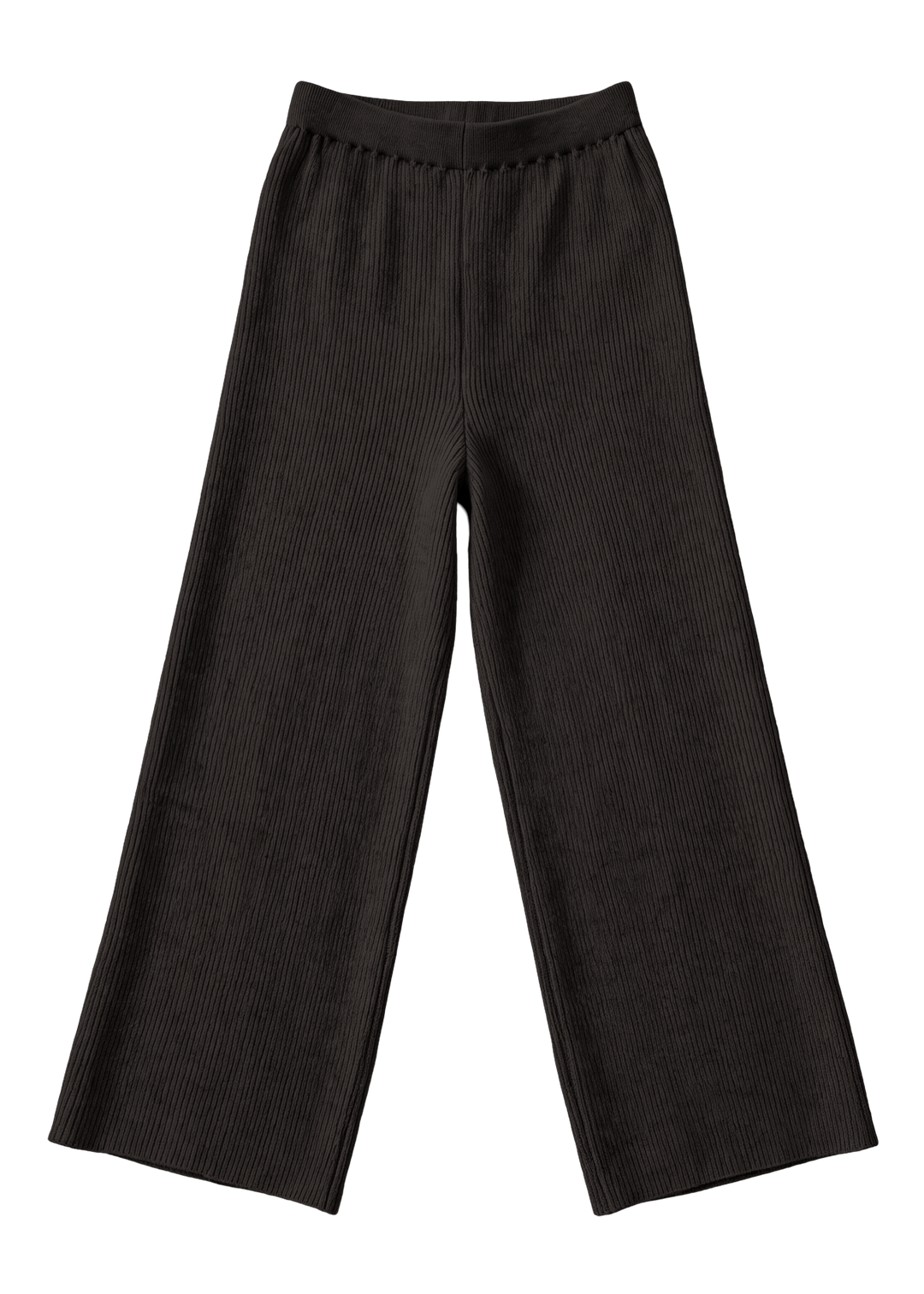 Flat lay of the Ebony Ribbed Knit Wide-Leg Pants in Cotton Cashmere