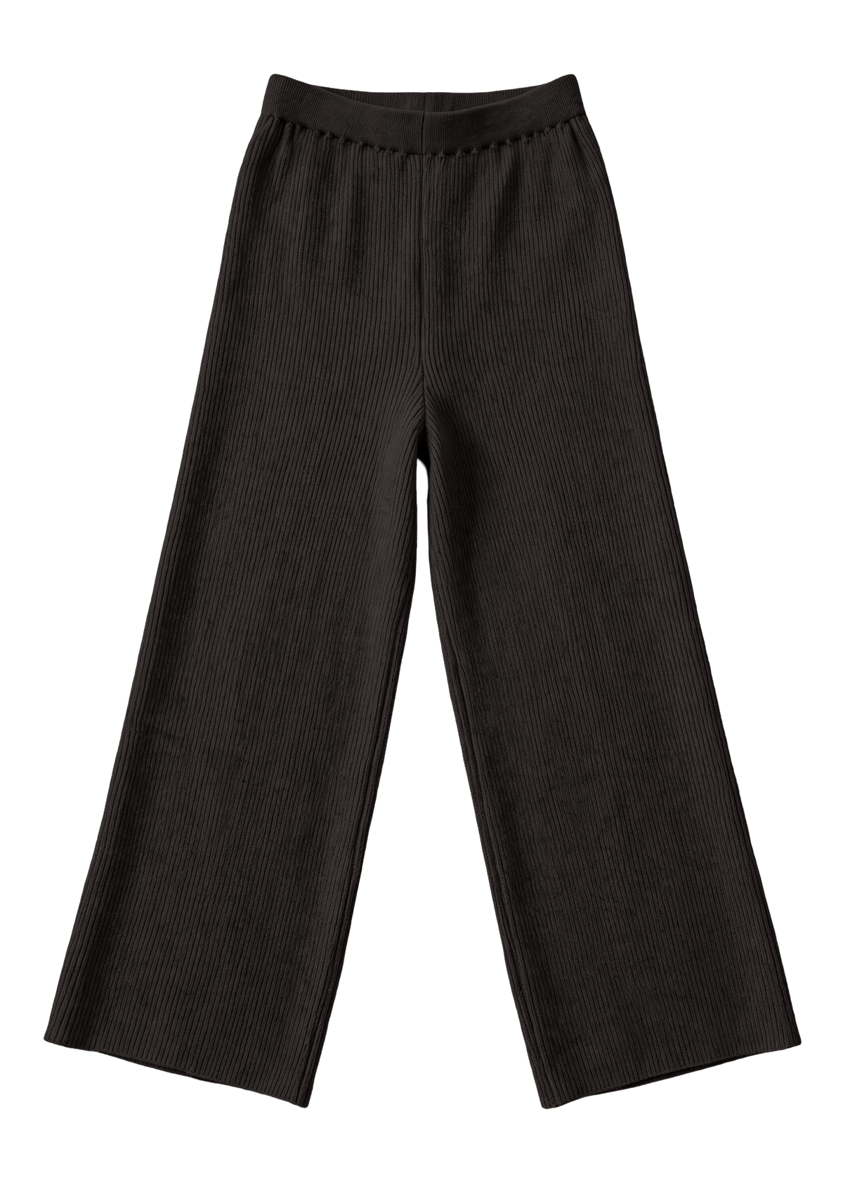 Flat lay of the Ebony Ribbed Knit Wide-Leg Pants in Cotton Cashmere