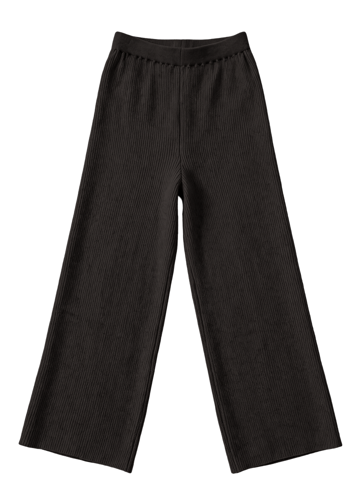 Flat lay of the Ebony Ribbed Knit Wide-Leg Pants in Cotton Cashmere