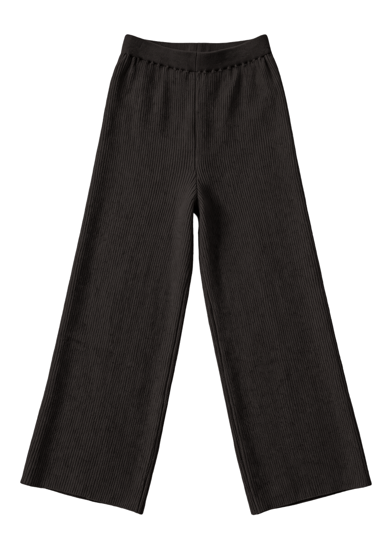 Flat lay of the Ebony Ribbed Knit Wide-Leg Pants in Cotton Cashmere