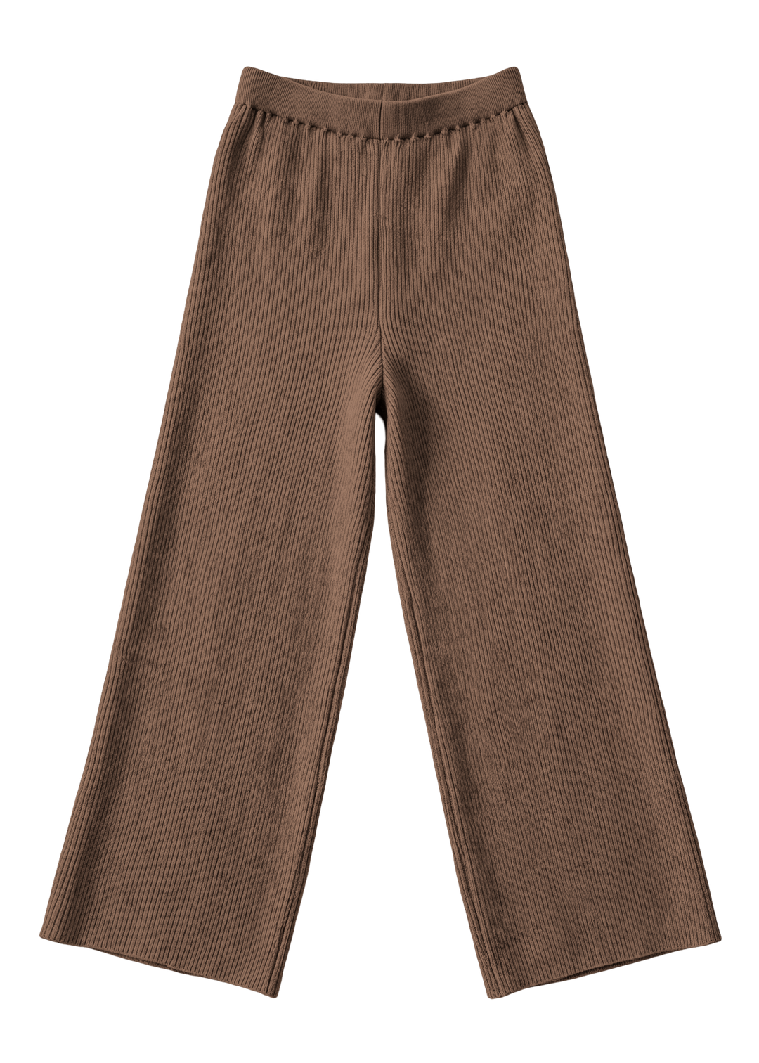 Flat lay of the Mocha Ribbed Knit Wide-Leg Pants in Cotton Cashmere