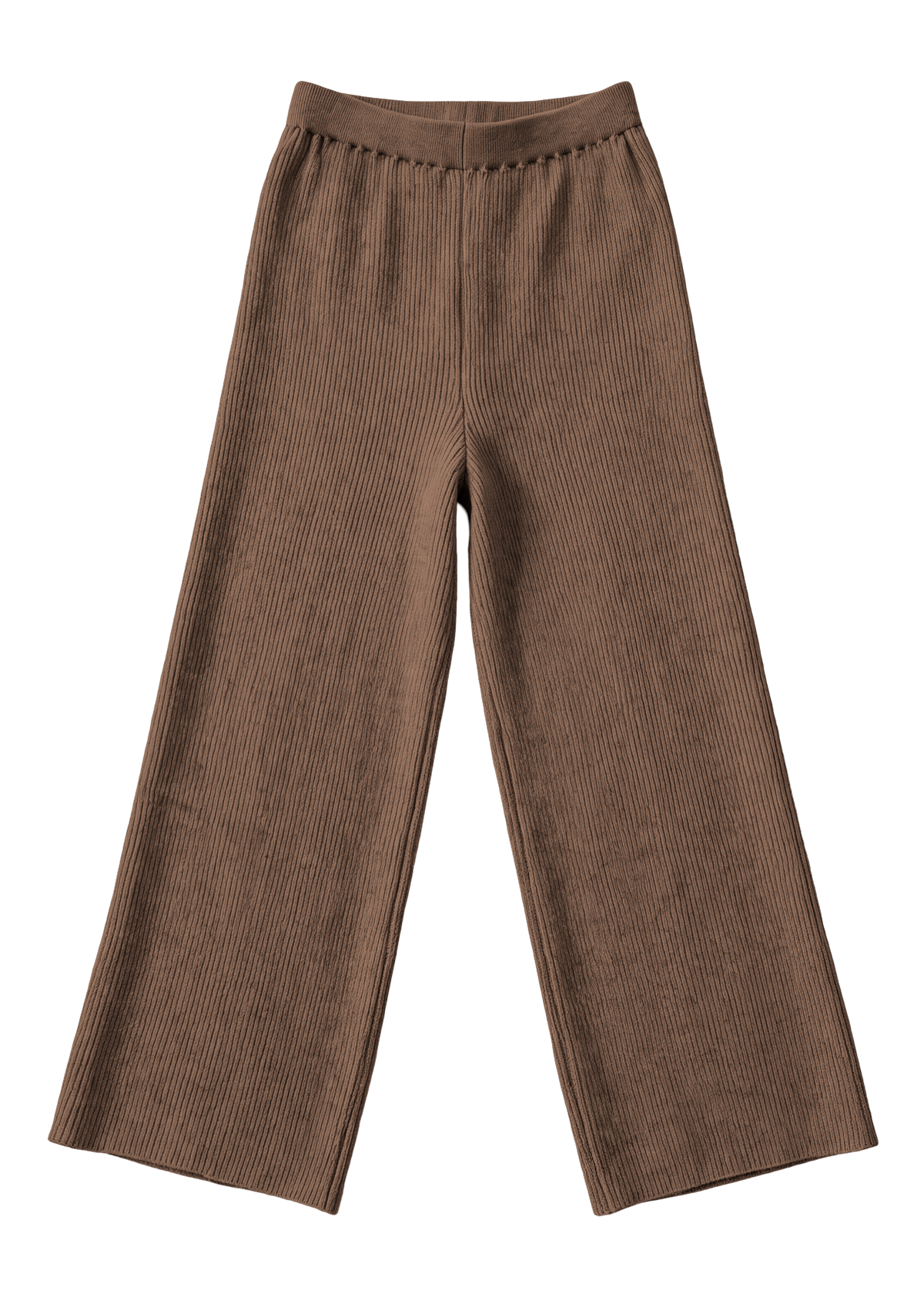 Flat lay of the Mocha Ribbed Knit Wide-Leg Pants in Cotton Cashmere