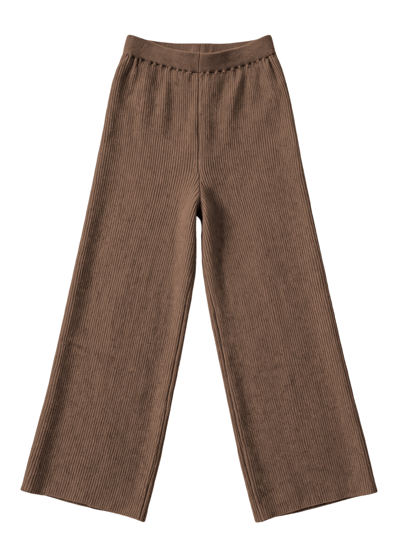 Flat lay of the Mocha Ribbed Knit Wide-Leg Pants in Cotton Cashmere