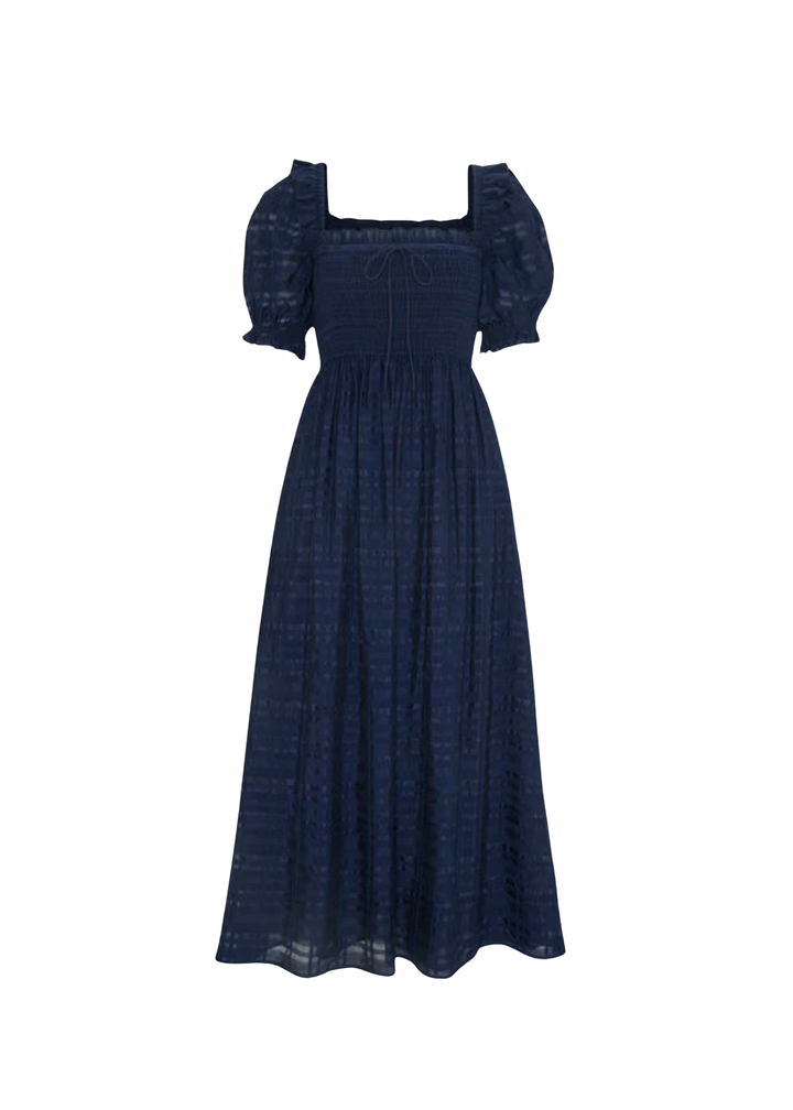 Romantic Navy Square Neck Dress
