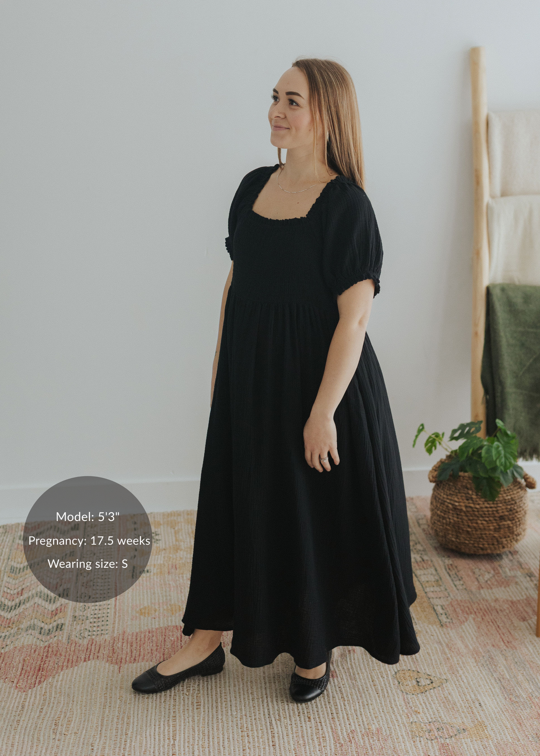 Romantic Square Neck Dress in Cotton Gauze Black / S Romantic Square Neck Dress in Cotton Gauze Black / S