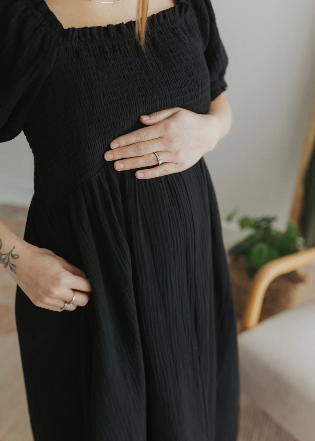 Romantic Square Neck Dress in Cotton Gauze