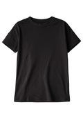 Black cotton fleece short-sleeve lounge top with a relaxed fit.