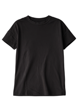 Black cotton fleece short-sleeve lounge top with a relaxed fit.