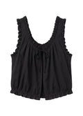 Ruffle Trim Tie-Front Nursing Top in Cotton