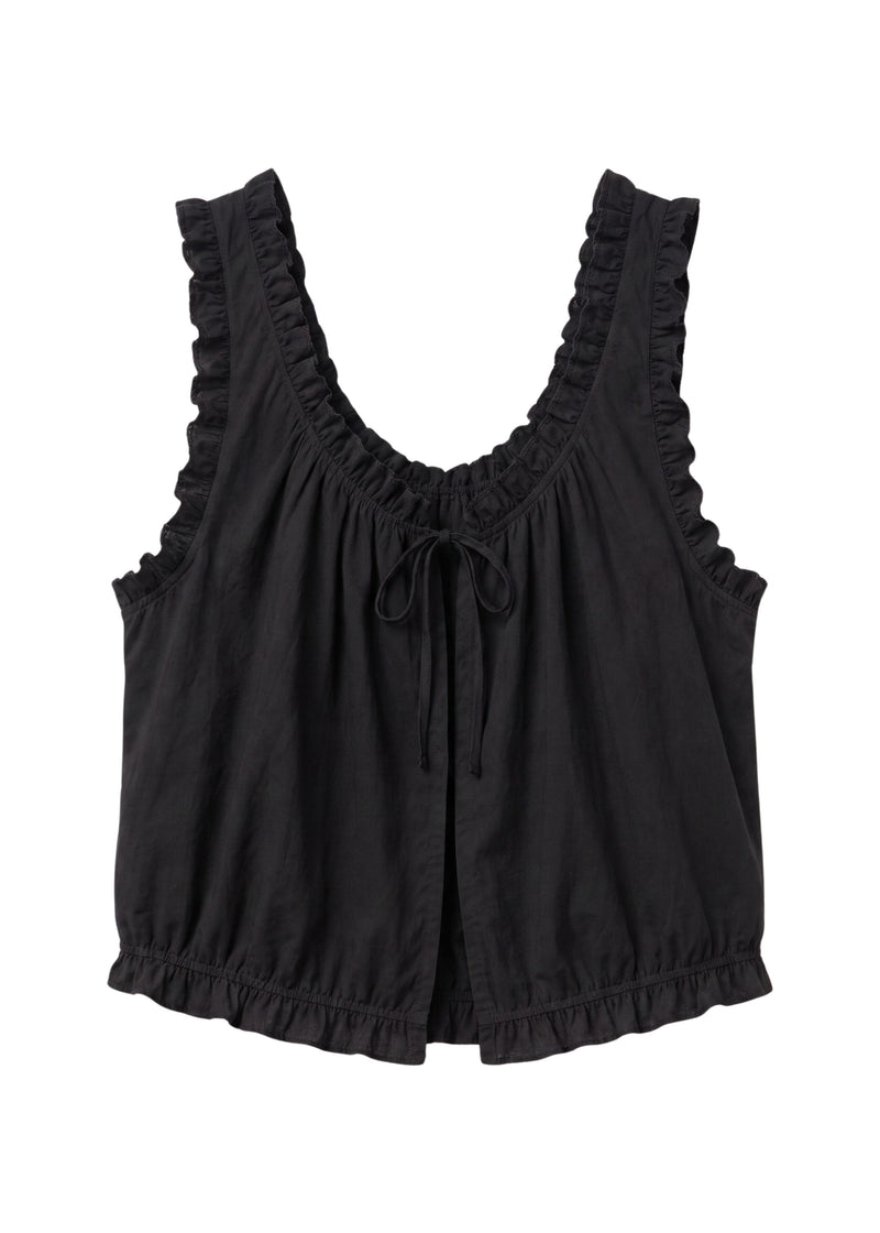 Ruffle Trim Tie-Front Nursing Top in Cotton