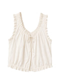 Ruffle Trim Tie-Front Nursing Top in Cotton