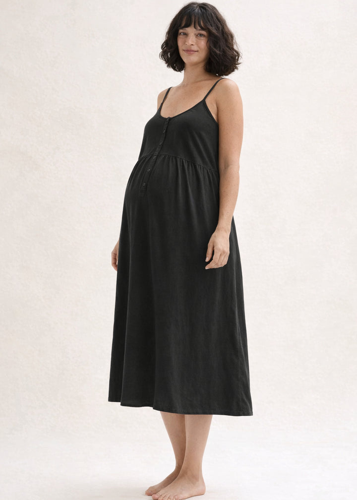 Cotton Voile Nursing Nightgown in Black — on model