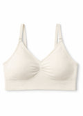Organic cotton seamless clip-down nursing bra in Natural — flat lay