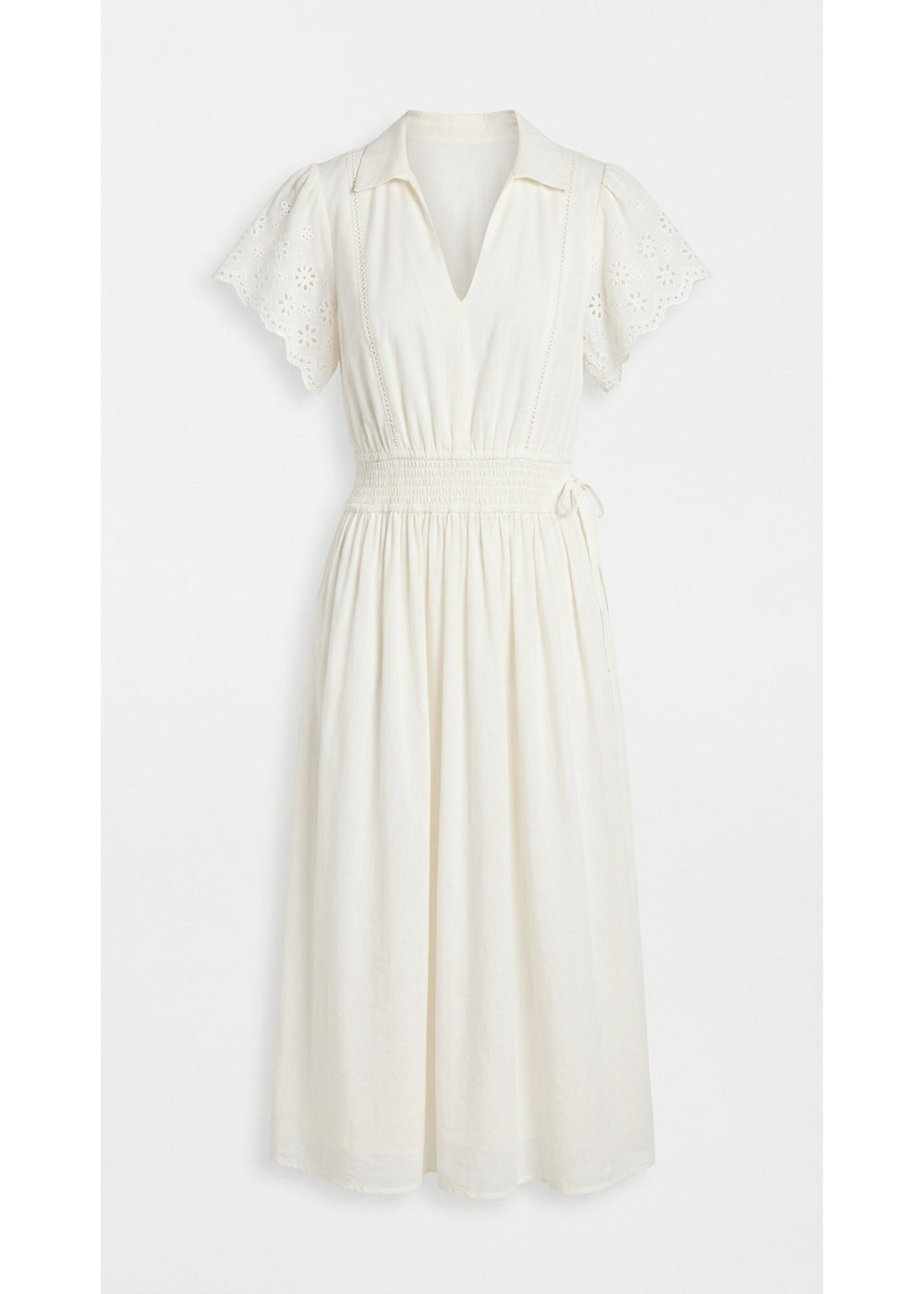 Eyelet Sleeve Maternity Midi Dress in Natural — flat lay