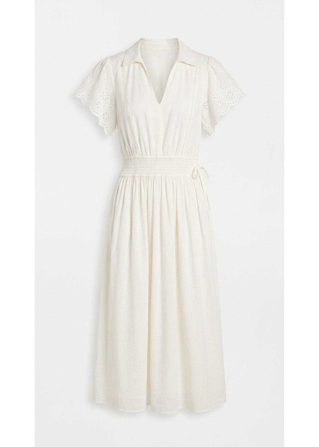 Eyelet Sleeve Maternity Midi Dress in Natural — flat lay