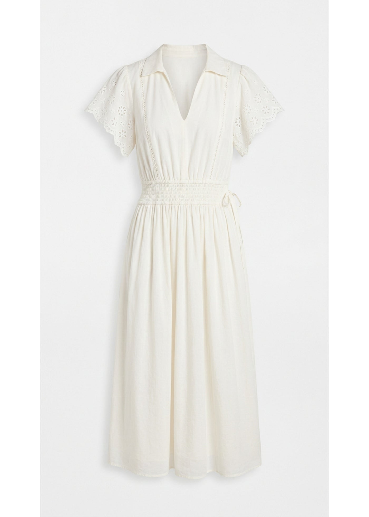Eyelet Sleeve Maternity Midi Dress in Natural — flat lay