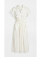Eyelet Sleeve Maternity Midi Dress in Natural — flat lay