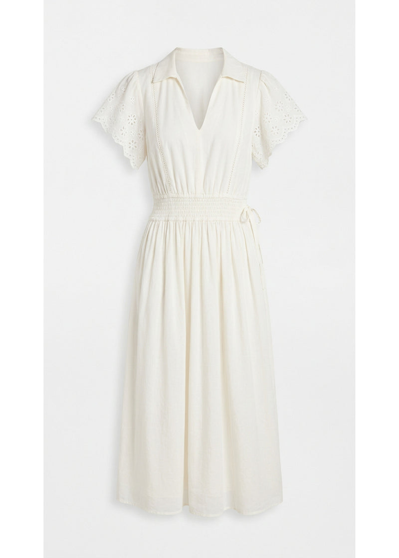 Eyelet Sleeve Maternity Midi Dress in Natural — flat lay