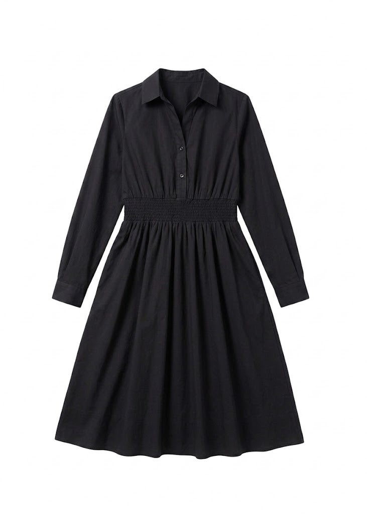 Sally Long Sleeve Shirt Dress In Cotton Poplin