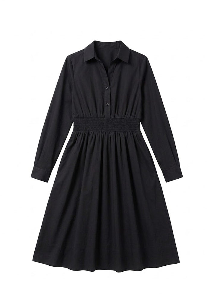 Sally Long Sleeve Shirt Dress In Cotton Poplin