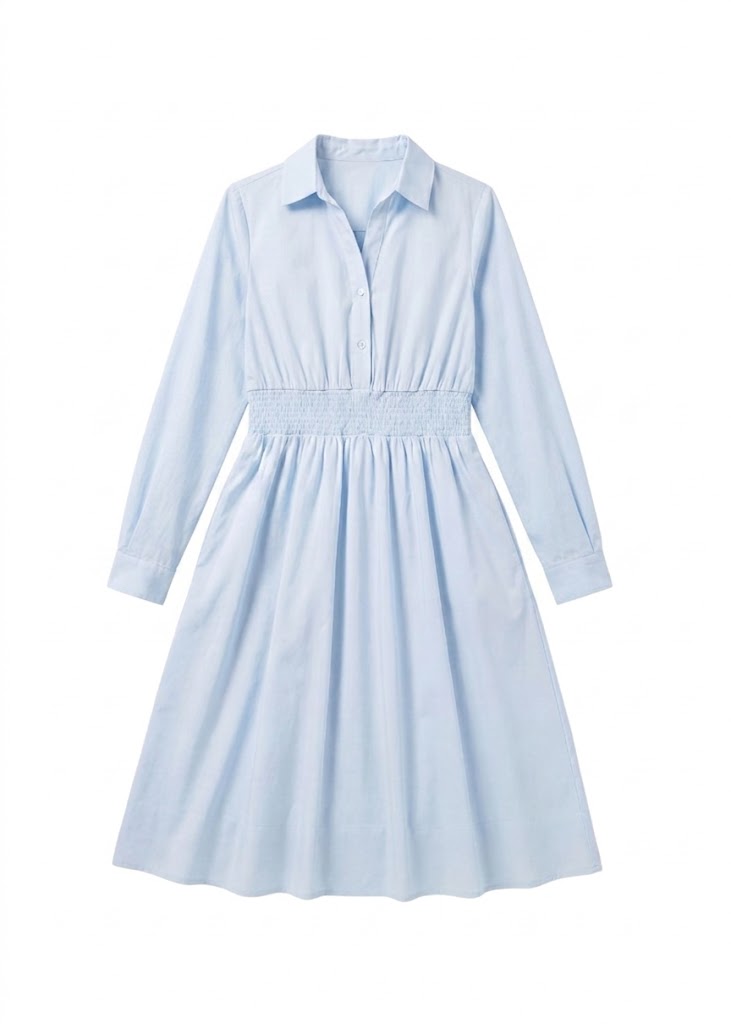 Sally Long Sleeve Shirt Dress In Cotton Poplin