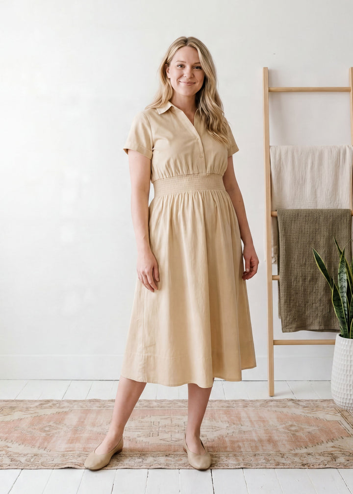 Sarah Shirt Dress in Cotton Poplin
