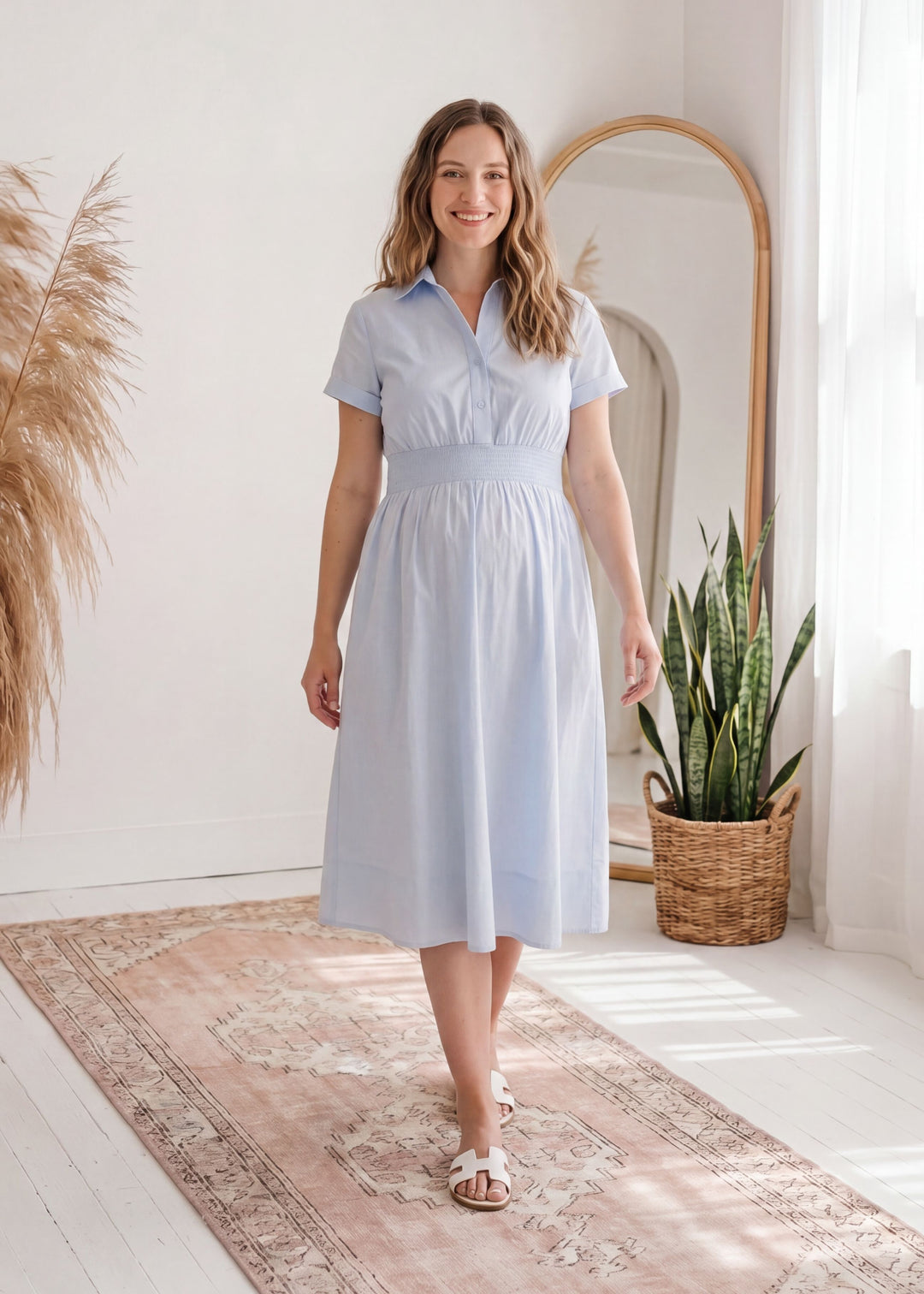 Sarah Shirt Dress in Cotton Poplin