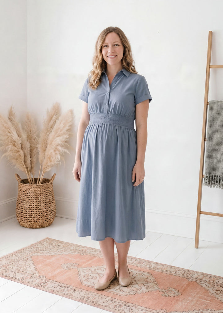 Sarah Shirt Dress in Cotton Poplin