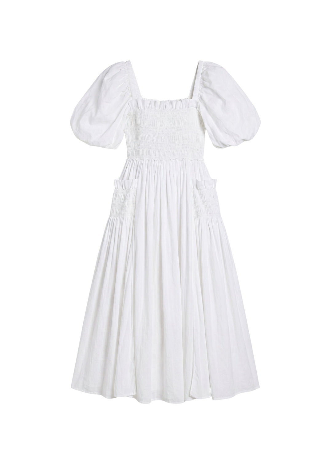 Smocked Puff Sleeve Dress In Cotton