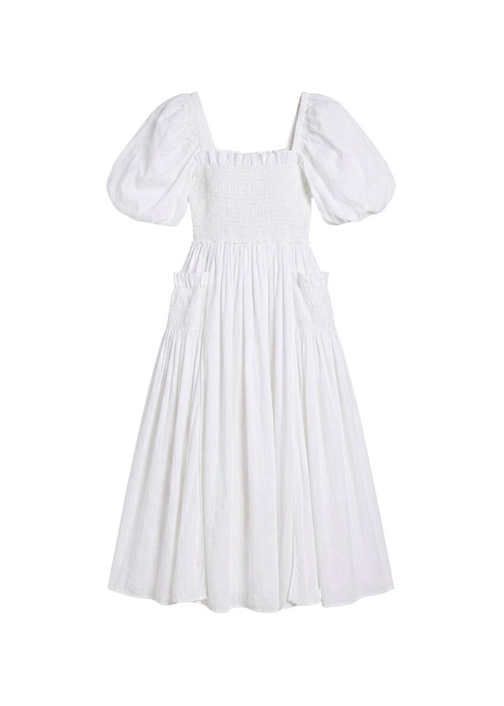 Smocked Puff Sleeve Dress In Cotton
