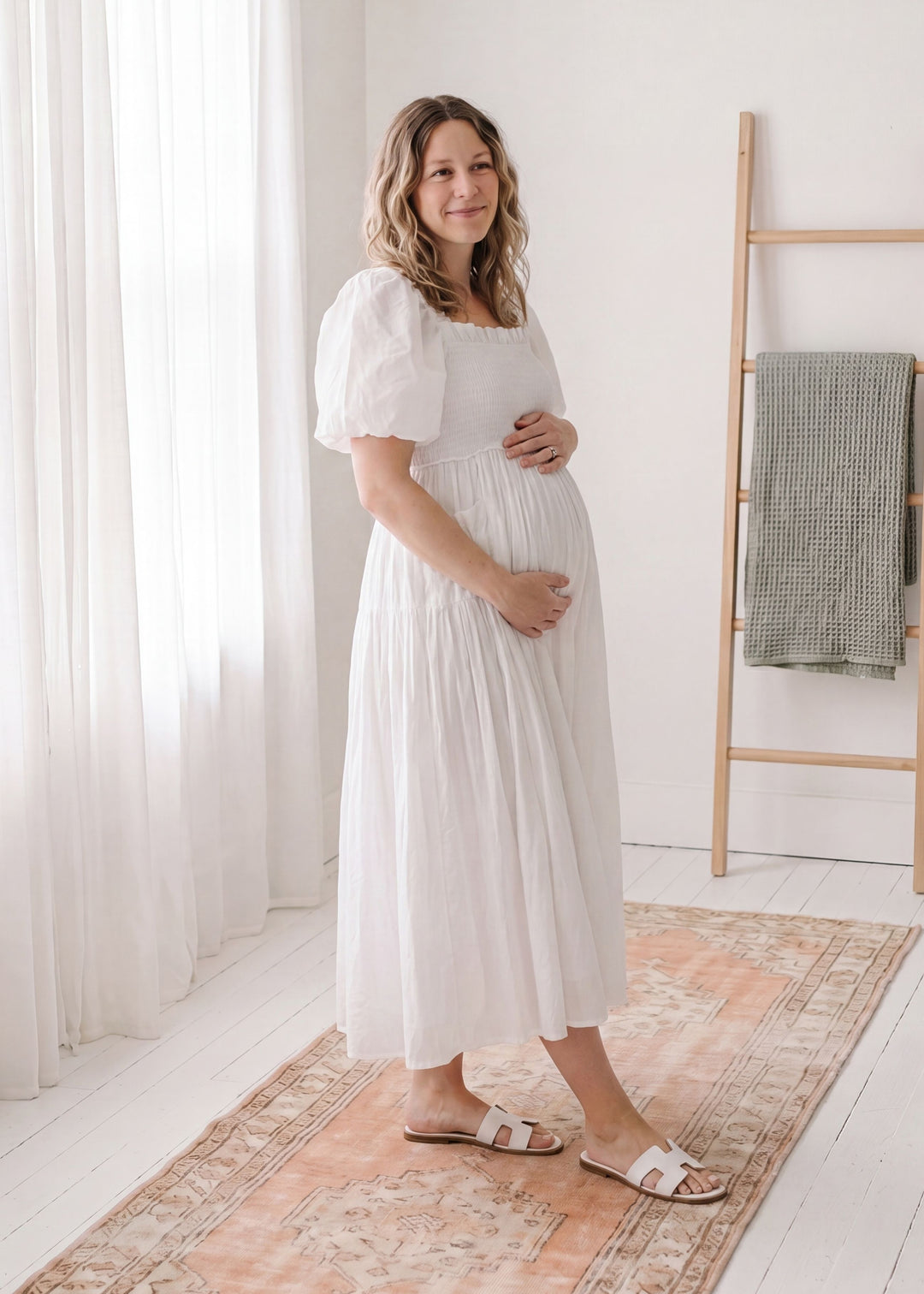 Smocked Puff Sleeve Dress In Cotton
