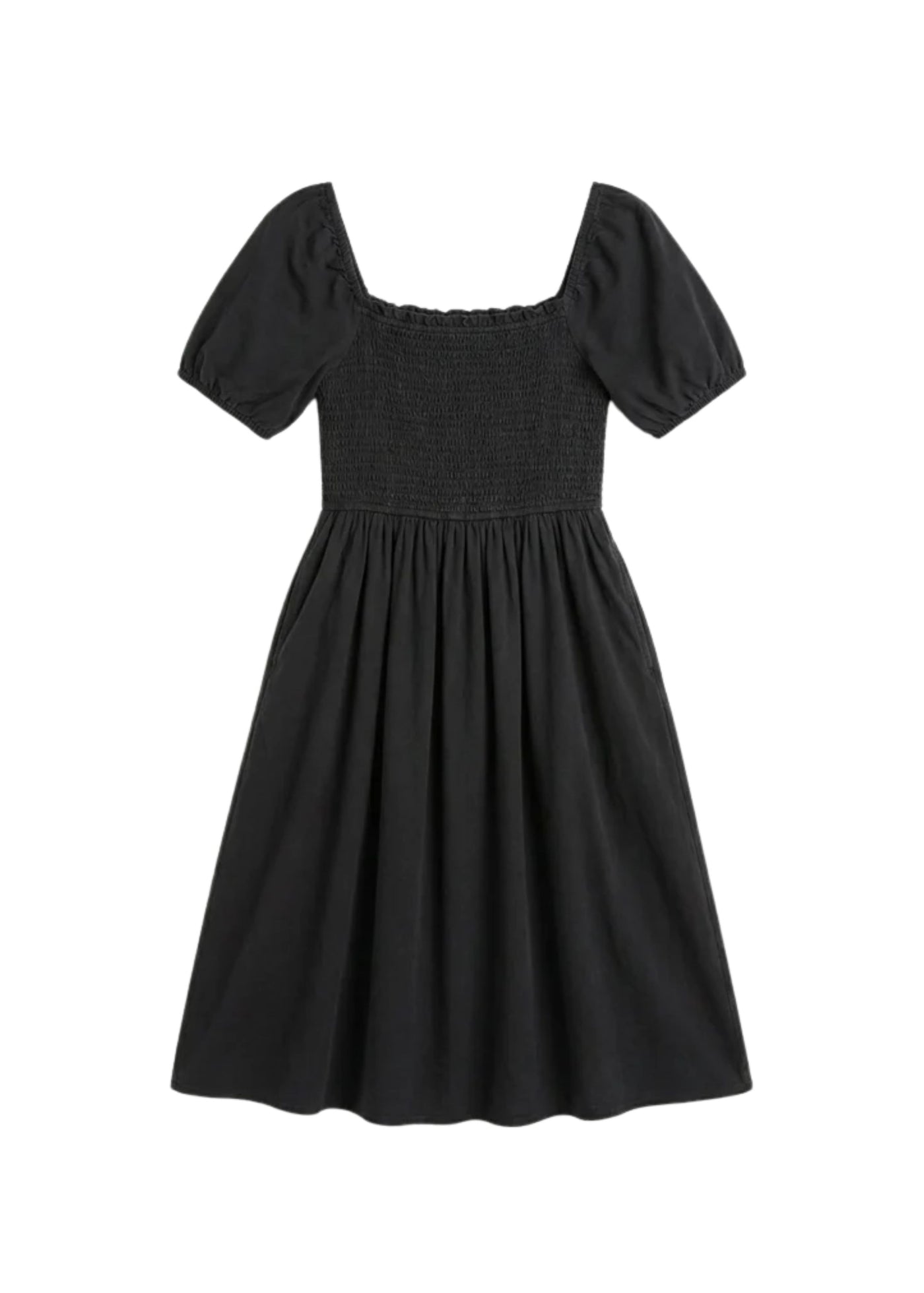 Smocked Short Sleeve Midi Dress in Cotton/Linen