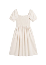 Smocked Short Sleeve Midi Dress in Cotton/Linen